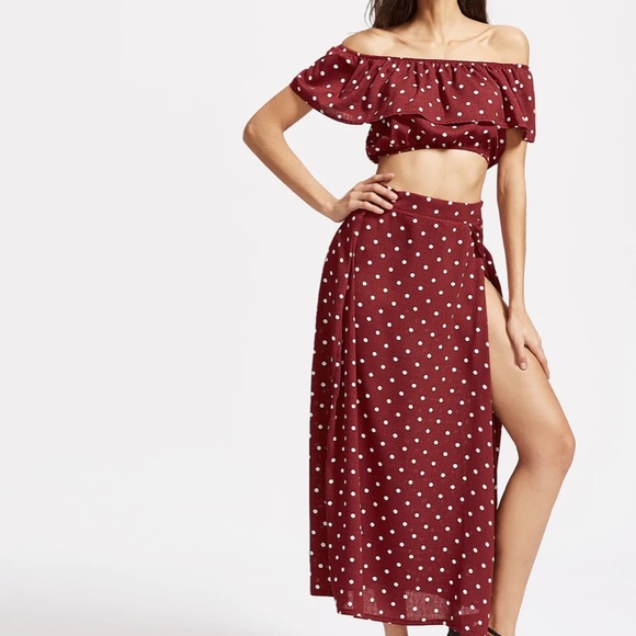 Polka Dot Ruffle Crop Top With Split Skirt - Picture 6 of 14